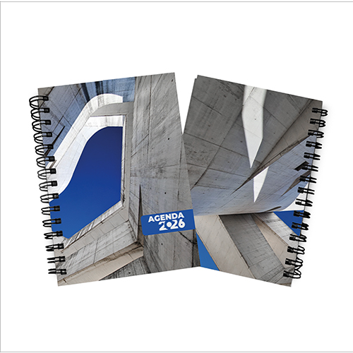 Agenda 2026 15X21cm com capa dura em papel empastada com cartão e debrú, laminação Prolan Wire-O e miolo pronto